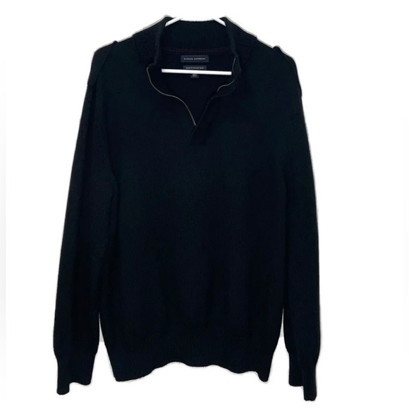 Banana Republic Mens Black Italian Yarn 1/2 Half Zip Hooded Sweater Sz XL - Picture 1 of 3